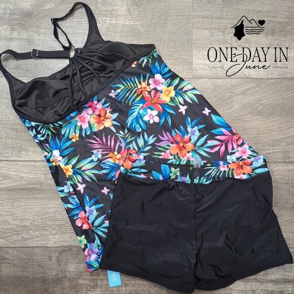 Yonique Strappy Back Boyshort Tankini Swimsuit Size M - Picture 5 of 5